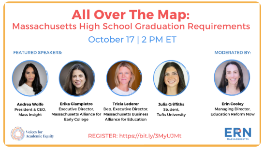 All Over The Map: Massachusetts High School Graduation Requirements webinar promotional graphic.